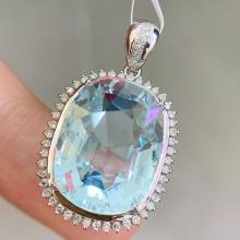 14k Gold 11.6 Ct Natural Aquamarine & Diamond Pendant( Without Chain )