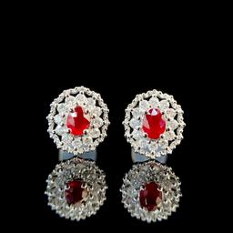 14k Gold 0.63 Ctw Natural Ruby & Diamond Earrings