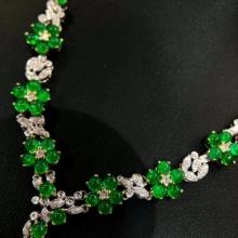 14k Gold 6 Ct Vivid Green Natural Emerald & Diamond Necklace