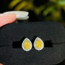 14k Gold 0.62 Ctw Natural Yellow Diamond & Diamond Earrings