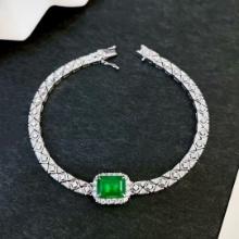 14k Gold 3.18 Ctw Vivid Green Natural Emerald & Diamond Bracelet