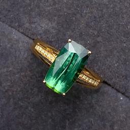 14k Gold 2.4 Ct Natural Tourmaline & Diamond Ring