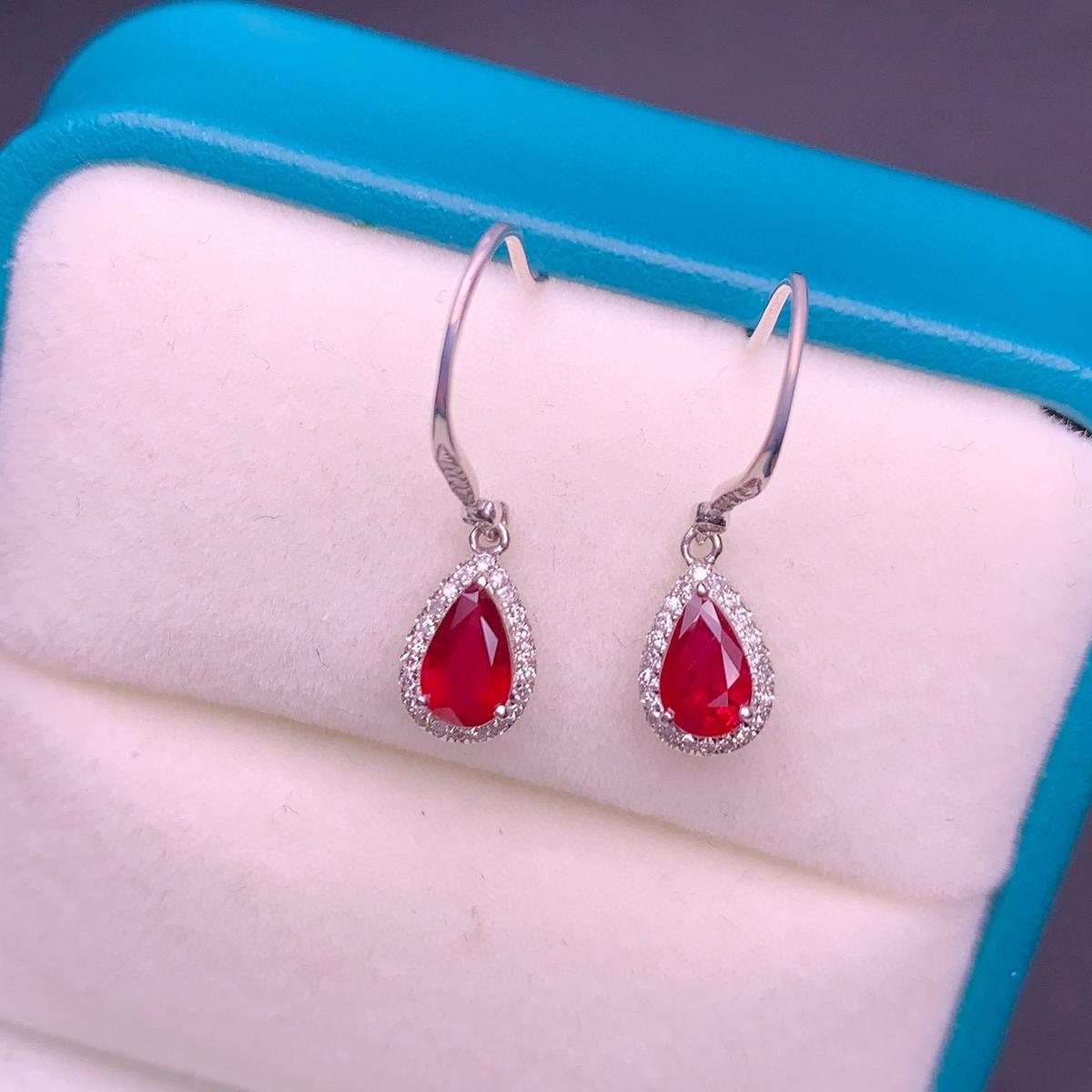 14k Gold 0.96 Ct Natural Ruby & Diamond Earrings