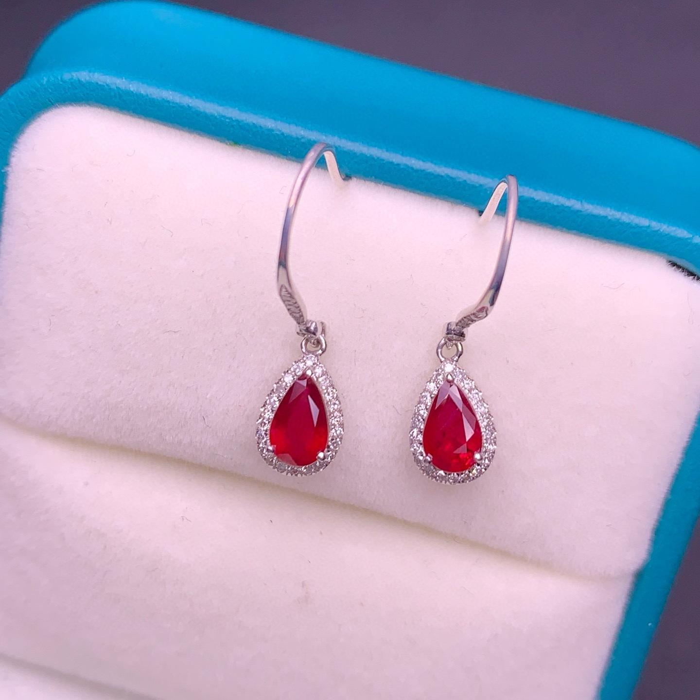14k Gold 0.96 Ct Natural Ruby & Diamond Earrings