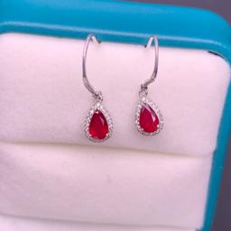 14k Gold 0.96 Ct Natural Ruby & Diamond Earrings