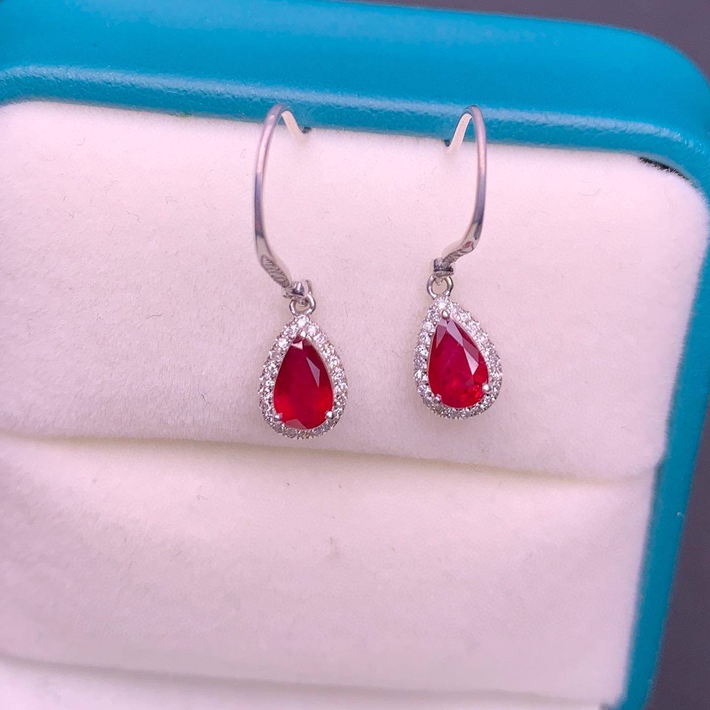 14k Gold 0.96 Ct Natural Ruby & Diamond Earrings