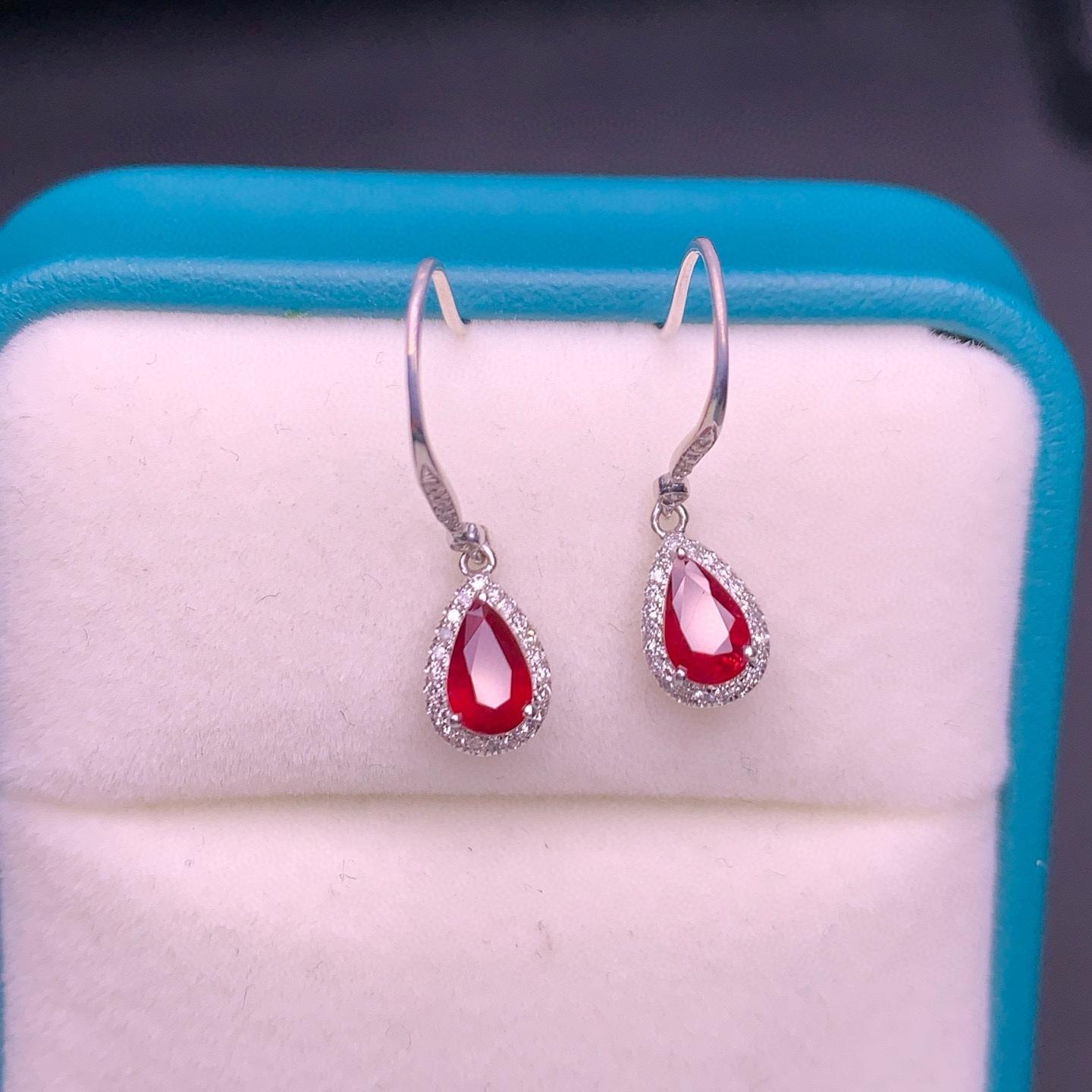 14k Gold 0.96 Ct Natural Ruby & Diamond Earrings