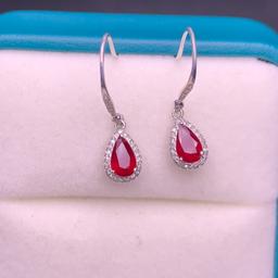14k Gold 0.96 Ct Natural Ruby & Diamond Earrings