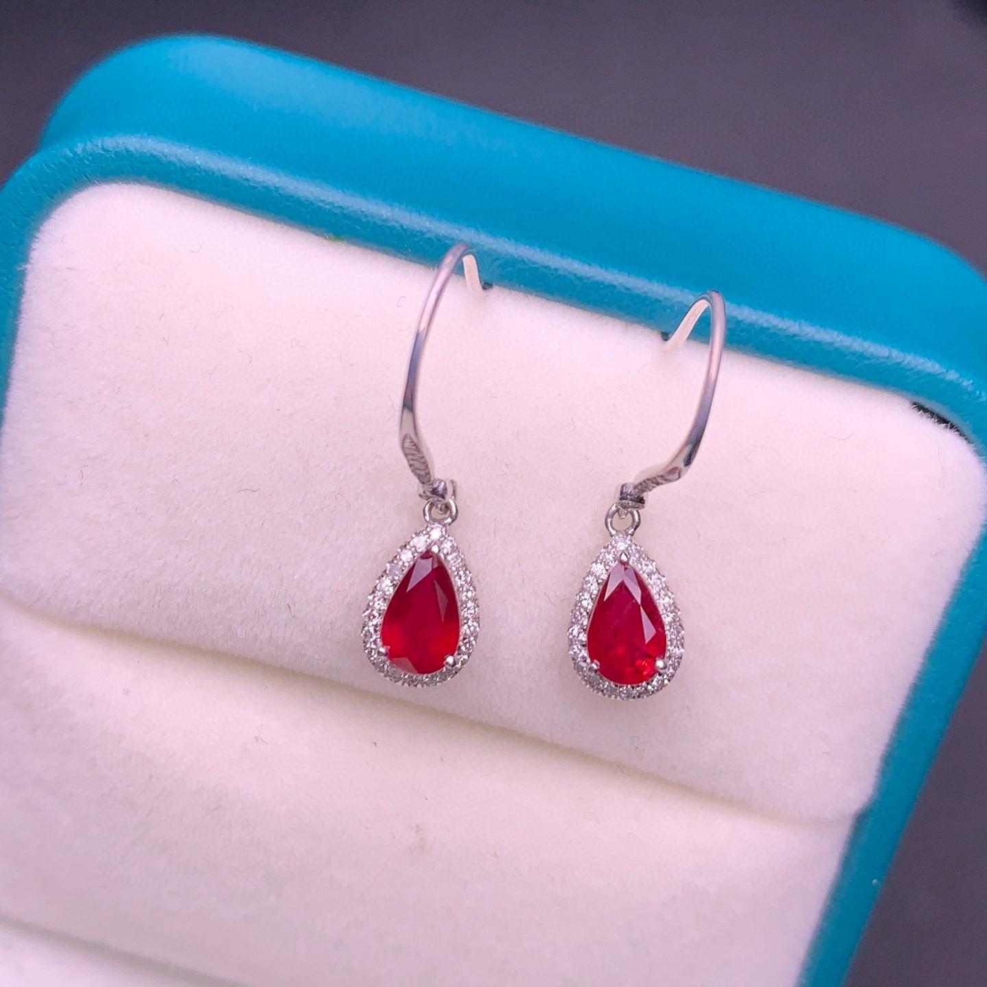 14k Gold 0.96 Ct Natural Ruby & Diamond Earrings