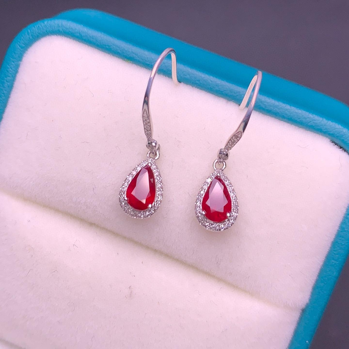 14k Gold 0.96 Ct Natural Ruby & Diamond Earrings