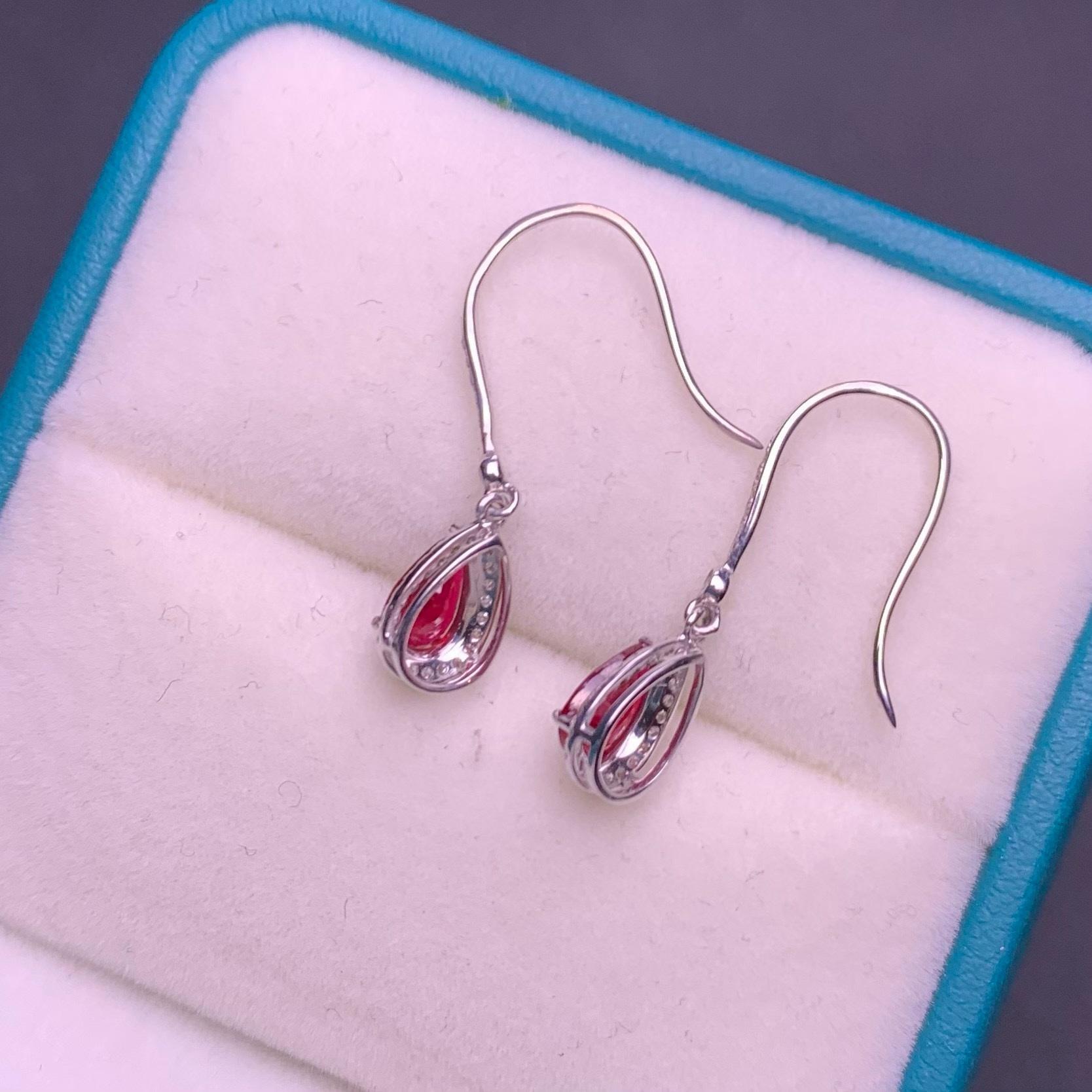 14k Gold 0.96 Ct Natural Ruby & Diamond Earrings
