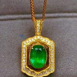 14k Gold 1.76 Ctw Vivid Green Natural Emerald & Diamond Pendant( Without Chain )