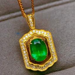 14k Gold 1.76 Ctw Vivid Green Natural Emerald & Diamond Pendant( Without Chain )