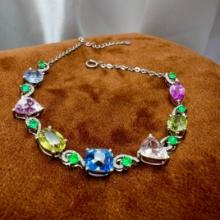 14k Gold 10.03 Ct Natural Sapphire & Diamond & Emerald Bracelet