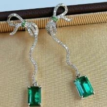 14k Gold 2.84 Ctw Vivid Green Natural Emerald & Diamond Earrings