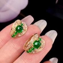 14k Gold 2.85 Ctw Vivid Green Natural Emerald & Diamond Earrings