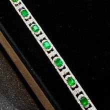 14k Gold 7.27 Ctw Vivid Green Natural Emerald & Diamond Bracelet