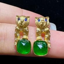 14k Gold 2.27 Ct Vivid Green Natural Emerald & Diamond & Sapphire Earrings