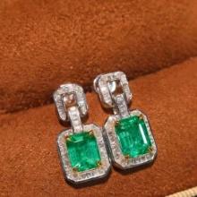 14k Gold 3.28 Ctw Vivid Green Natural Emerald & Diamond Earrings