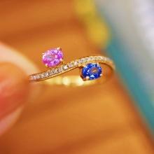 14k Gold 0.70 Ctw Natural Sapphire & Diamond & Toi Et Moi Ring