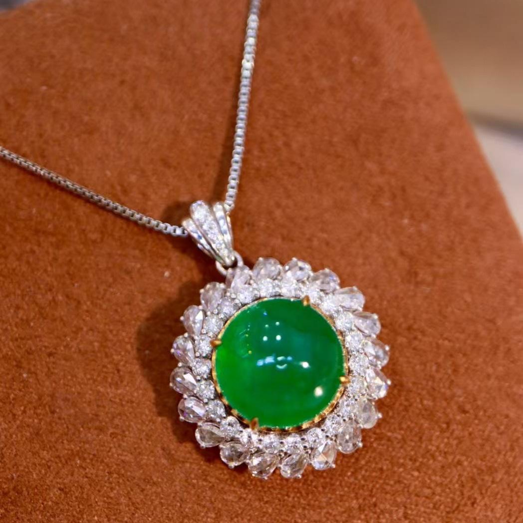 14k Gold 9.61 Ctw Natural Emerald & Diamond Pendant( Without Chain )