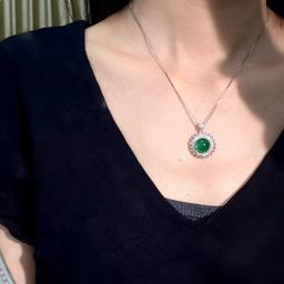 14k Gold 9.61 Ctw Natural Emerald & Diamond Pendant( Without Chain )