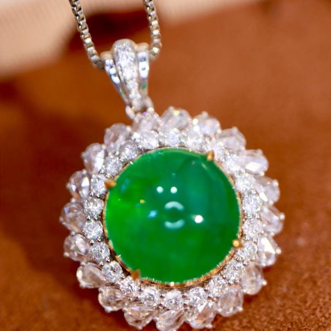 14k Gold 9.61 Ctw Natural Emerald & Diamond Pendant( Without Chain )