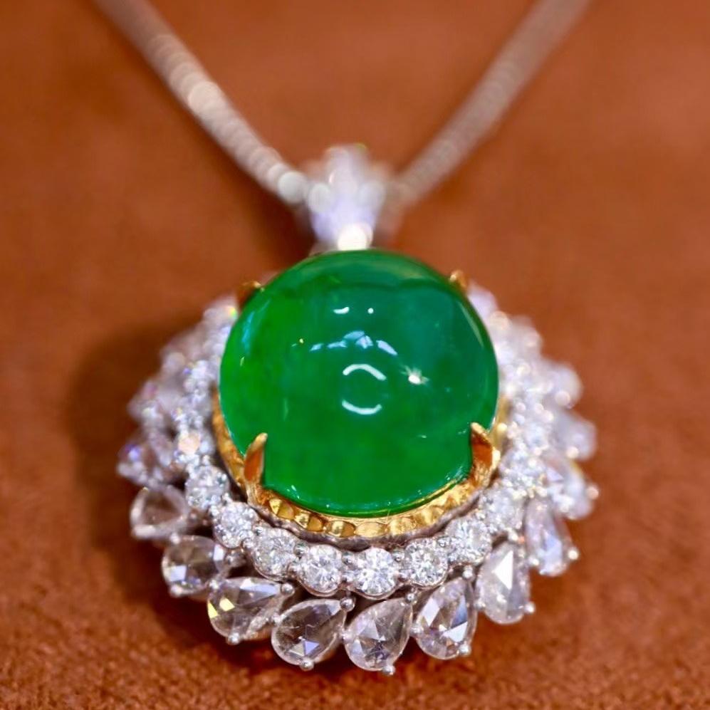 14k Gold 9.61 Ctw Natural Emerald & Diamond Pendant( Without Chain )