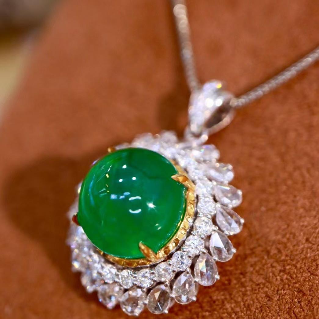 14k Gold 9.61 Ctw Natural Emerald & Diamond Pendant( Without Chain )