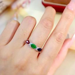 14k Gold 2.09 Ctw Natural Emerald & Sapphire & Ruby & Diamond Ring