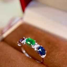 14k Gold 2.09 Ctw Natural Emerald & Sapphire & Ruby & Diamond Ring