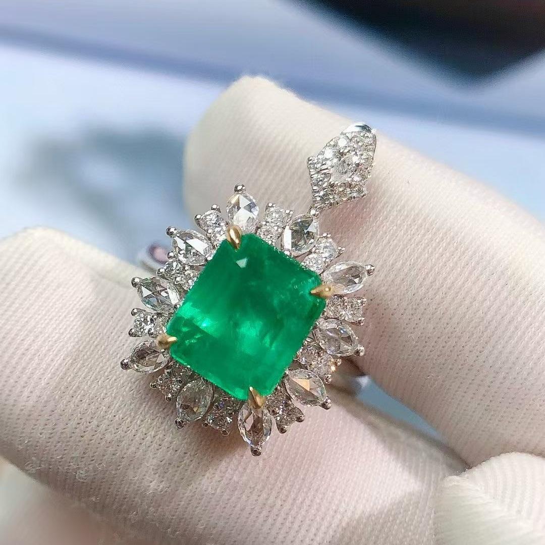 14k Gold 3.74 Ctw Natural Emerald & Diamond Ring/pendant( Without Chain )