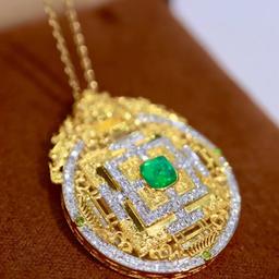 14k Gold 0.66 Ctw Natural Emerald & Diamond Pendant( Without Chain )