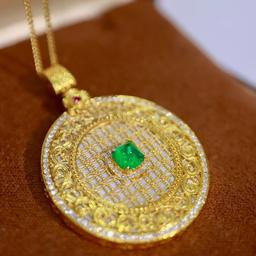 14k Gold 0.56 Ctw Natural Emerald & Diamond Pendant( Without Chain )