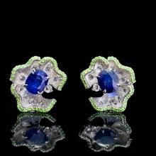 14k Gold 2.22 Ctw Natural Sapphire & Diamond Earrings