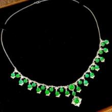 14k Gold 16.5 Ct Vivid Green Natural Emerald & Diamond Necklace