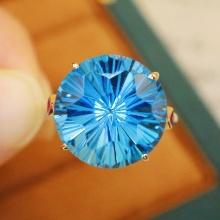 14k Gold 11.90 Ctw Natural Topaz & Diamond Ring
