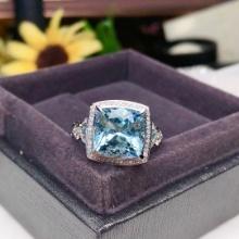 14k Gold 4.50 Ct Natural Aquamarine & Diamond Ring
