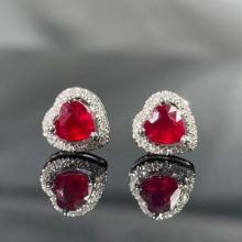 14k Gold 1.13 Ctw Natural Ruby & Diamond Earrings