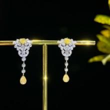 14k Gold 2.22 Ctw Natural Yellow Diamond & Diamond Earrings