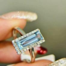 14k Gold 1.5 Ct Natural Aquamarine & Diamond Ring