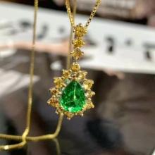 14k Gold 1.74 Ctw Natural Tsavorite & Sapphire Pendant( Without Chain )