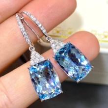 14k Gold 12.30 Ctw Natural Aquamarine & Diamond Earrings