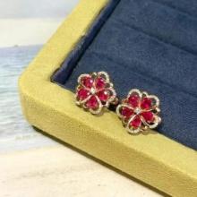 14k Gold 2.38 Ct Natural Ruby & Diamond Earrings