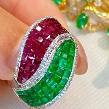 14k Gold 8.65 Ct Natural Emerald & Ruby & Diamond Ring