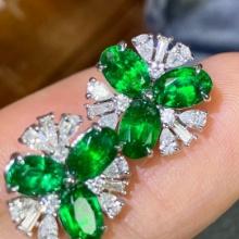 14k Gold 3.21 Ctw Vivid Green Natural Emerald & Diamond Earrings