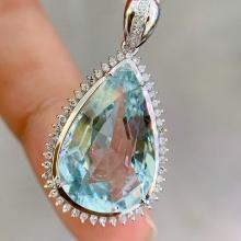 14k Gold 10.2 Ct Natural Aquamarine & Diamond Pendant( Without Chain )