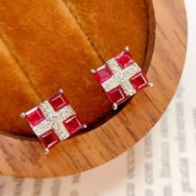 14k Gold 1.38 Ct Natural Ruby & Diamond Earrings