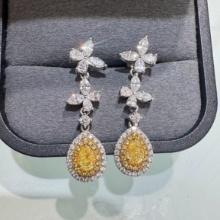 14k Gold 2.00 Ctw Natural Yellow Diamond & Diamond Earrings