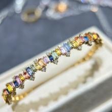 14k Gold 5.15 Ctw Natural Sapphire & Diamond Bangle